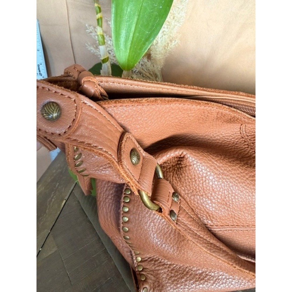 The Sak Pebbled Leather Studded Hobo Shoulder Bag Cognac Brown Tassel Large - Picture 8 of 16